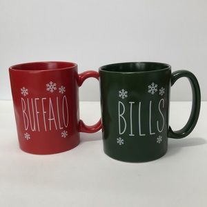 Buffalo Bills The Memory Company Red And Green  Set Of Winter Snowflake Mugs